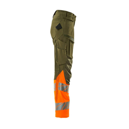 Moss Green-Orange - Side - Mascot Womens-Ladies Accelerate Safe Hi-Vis Work Trousers