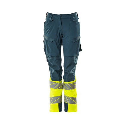 Dark Petroleum-Yellow - Front - Mascot Womens-Ladies Accelerate Safe Hi-Vis Work Trousers