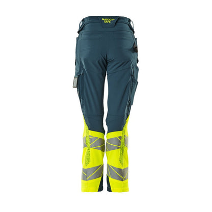Dark Petroleum-Yellow - Back - Mascot Womens-Ladies Accelerate Safe Hi-Vis Work Trousers