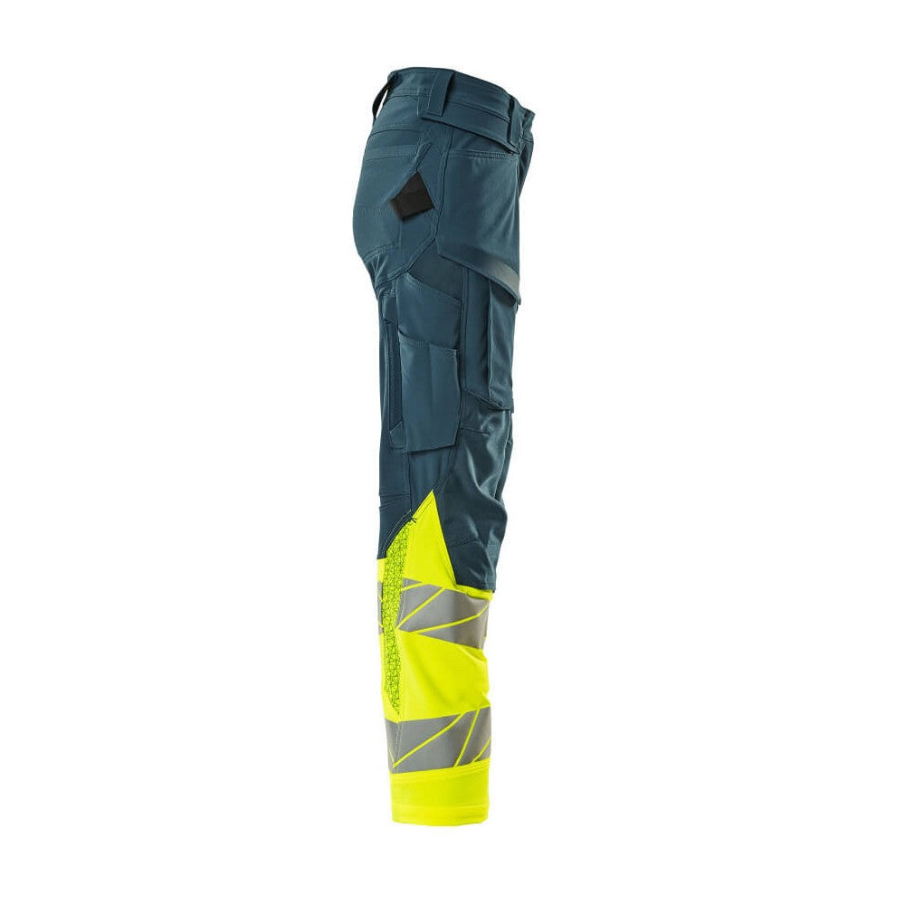 Dark Petroleum-Yellow - Side - Mascot Womens-Ladies Accelerate Safe Hi-Vis Work Trousers