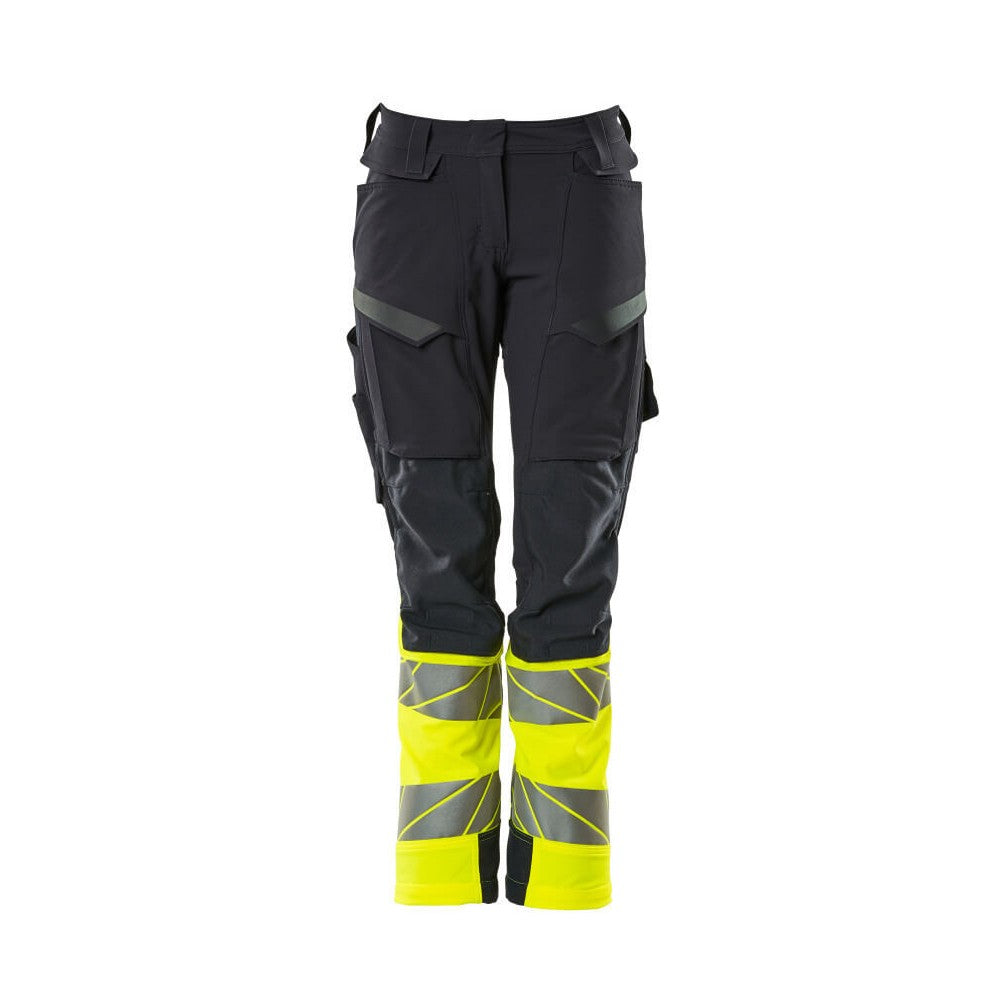 Dark Navy-Yellow - Front - Mascot Womens-Ladies Accelerate Safe Hi-Vis Work Trousers