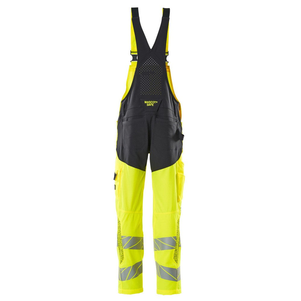 Hi Vis Yellow-Dark Navy - Back - Mascot Mens Hi-Vis Knee Pad Pockets Bib And Brace Overall