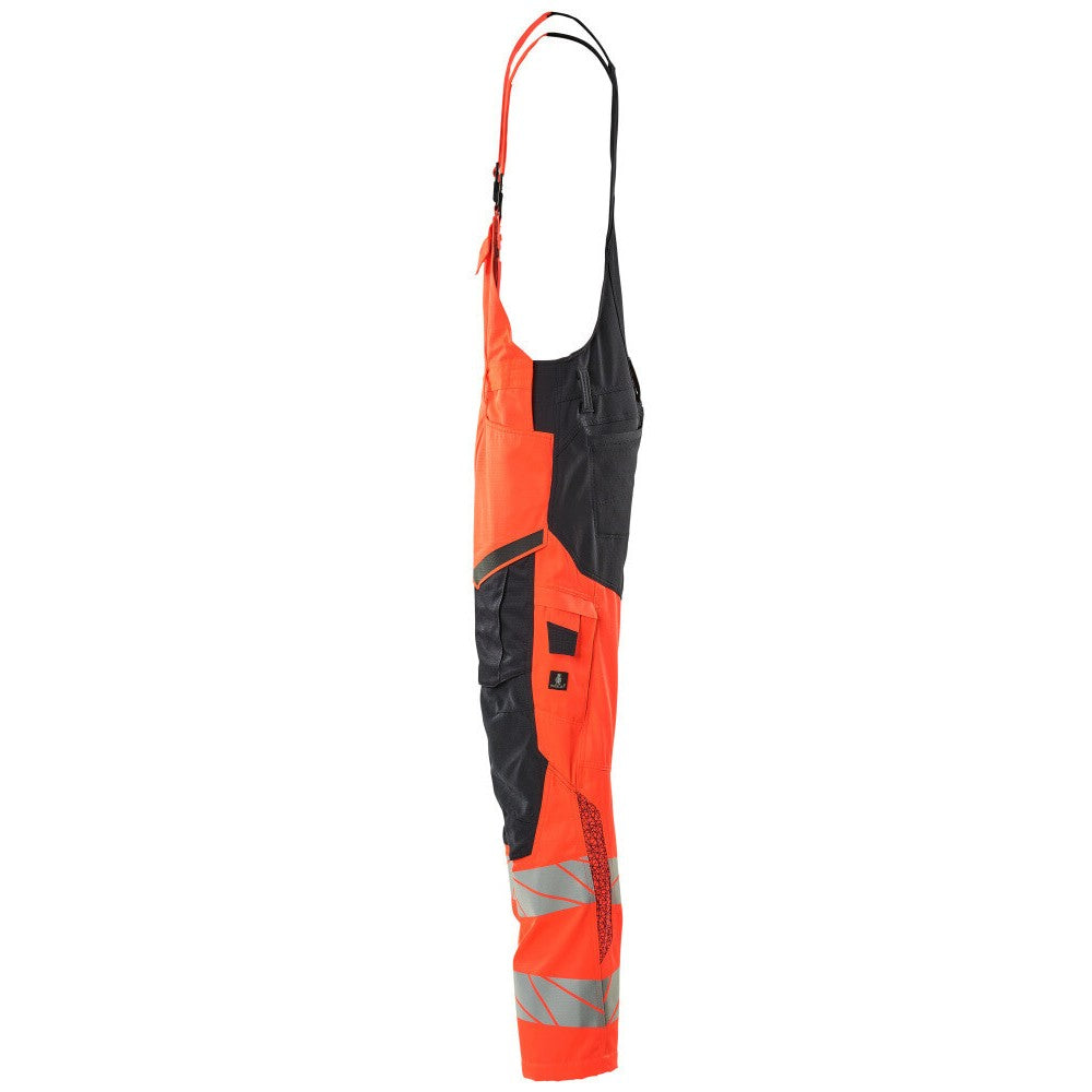 Hi Vis Red-Dark Navy - Lifestyle - Mascot Mens Hi-Vis Knee Pad Pockets Bib And Brace Overall