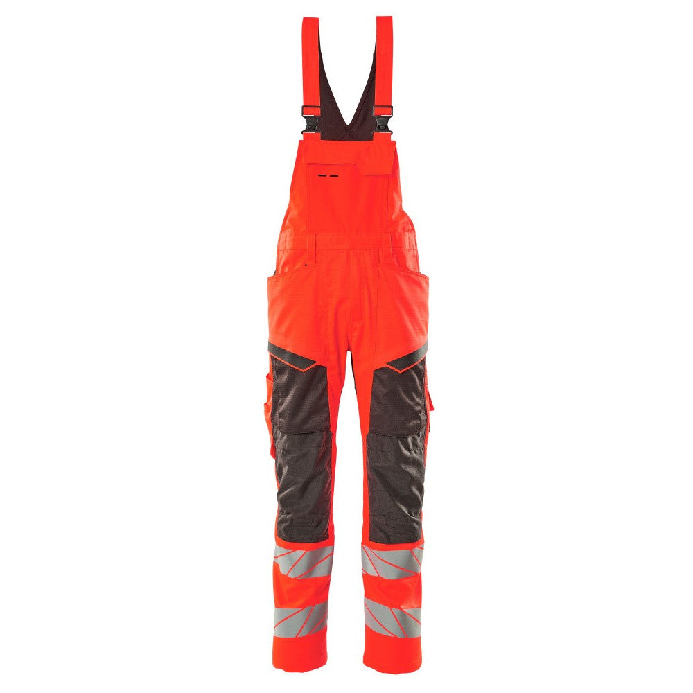 Hi Vis Red-Dark Anthracite - Front - Mascot Mens Hi-Vis Knee Pad Pockets Bib And Brace Overall