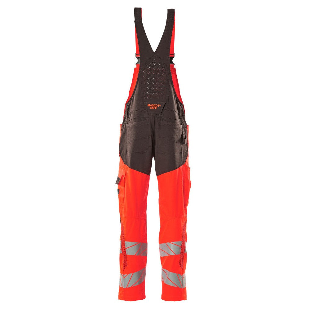 Hi Vis Red-Dark Anthracite - Back - Mascot Mens Hi-Vis Knee Pad Pockets Bib And Brace Overall