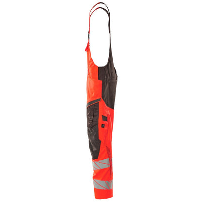 Hi Vis Red-Dark Anthracite - Lifestyle - Mascot Mens Hi-Vis Knee Pad Pockets Bib And Brace Overall