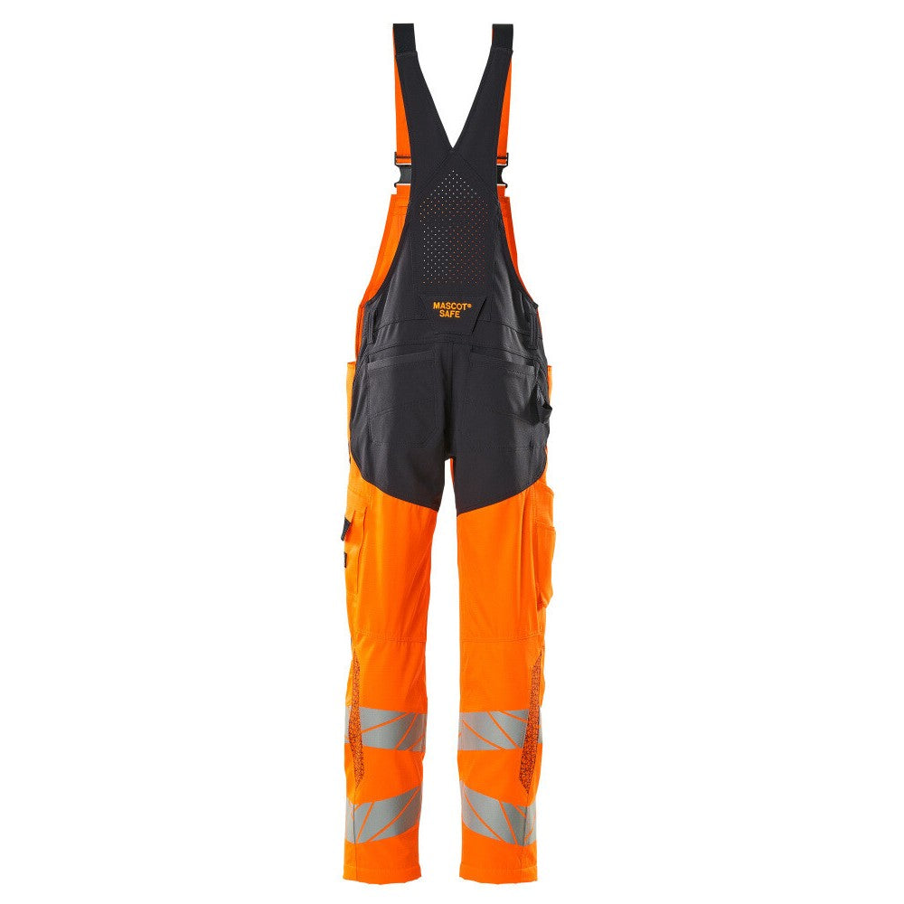 Hi Vis Orange-Dark Navy - Back - Mascot Mens Hi-Vis Knee Pad Pockets Bib And Brace Overall