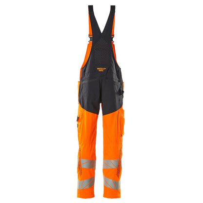 Hi Vis Orange-Dark Navy - Back - Mascot Mens Hi-Vis Knee Pad Pockets Bib And Brace Overall