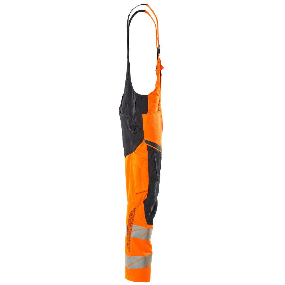 Hi Vis Orange-Dark Navy - Side - Mascot Mens Hi-Vis Knee Pad Pockets Bib And Brace Overall