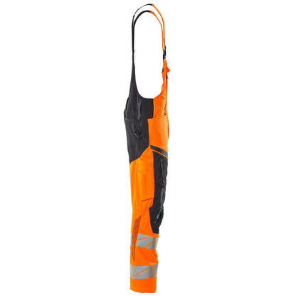 Hi Vis Orange-Dark Navy - Side - Mascot Mens Hi-Vis Knee Pad Pockets Bib And Brace Overall