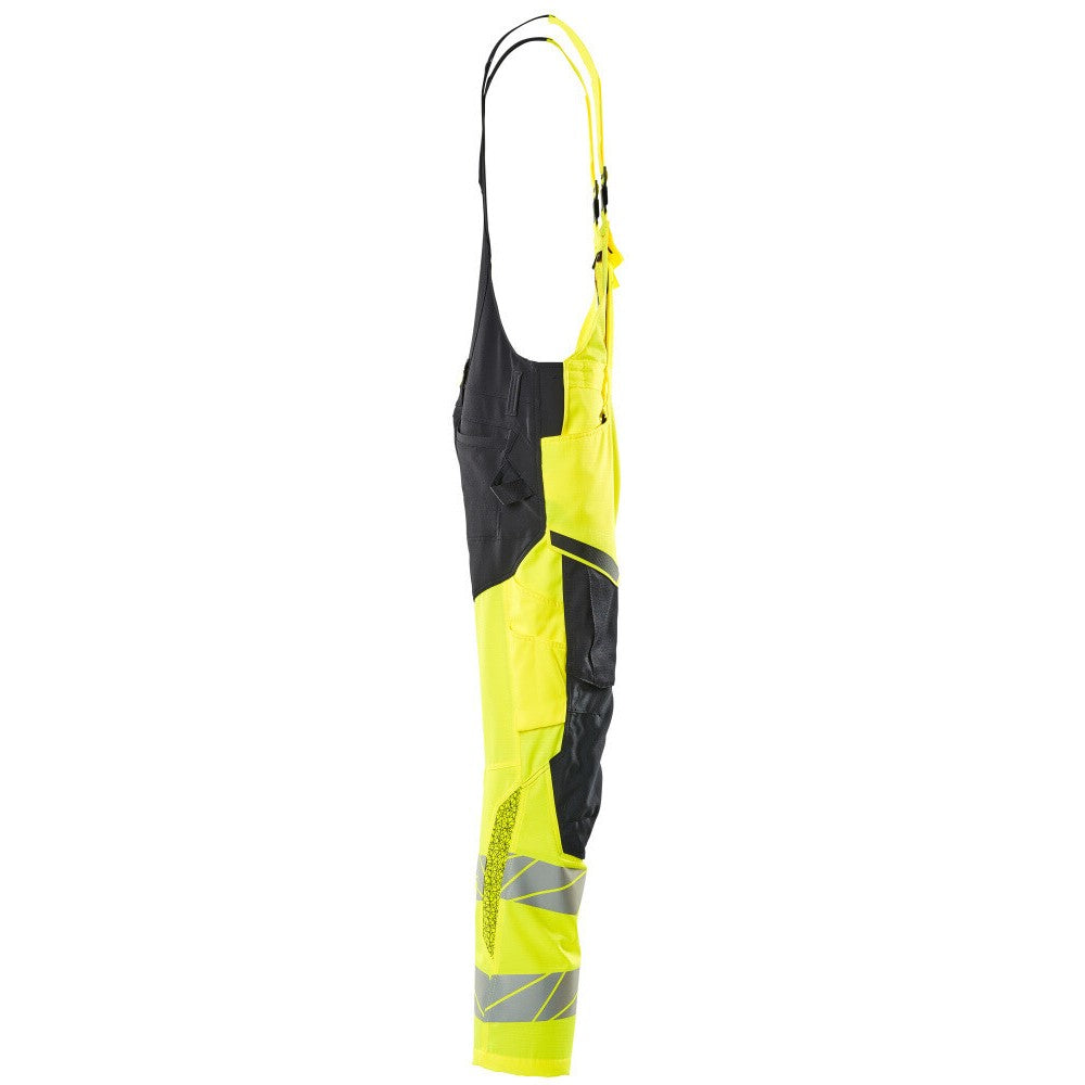 Hi Vis Yellow-Dark Navy - Side - Mascot Mens Hi-Vis Knee Pad Pockets Bib And Brace Overall