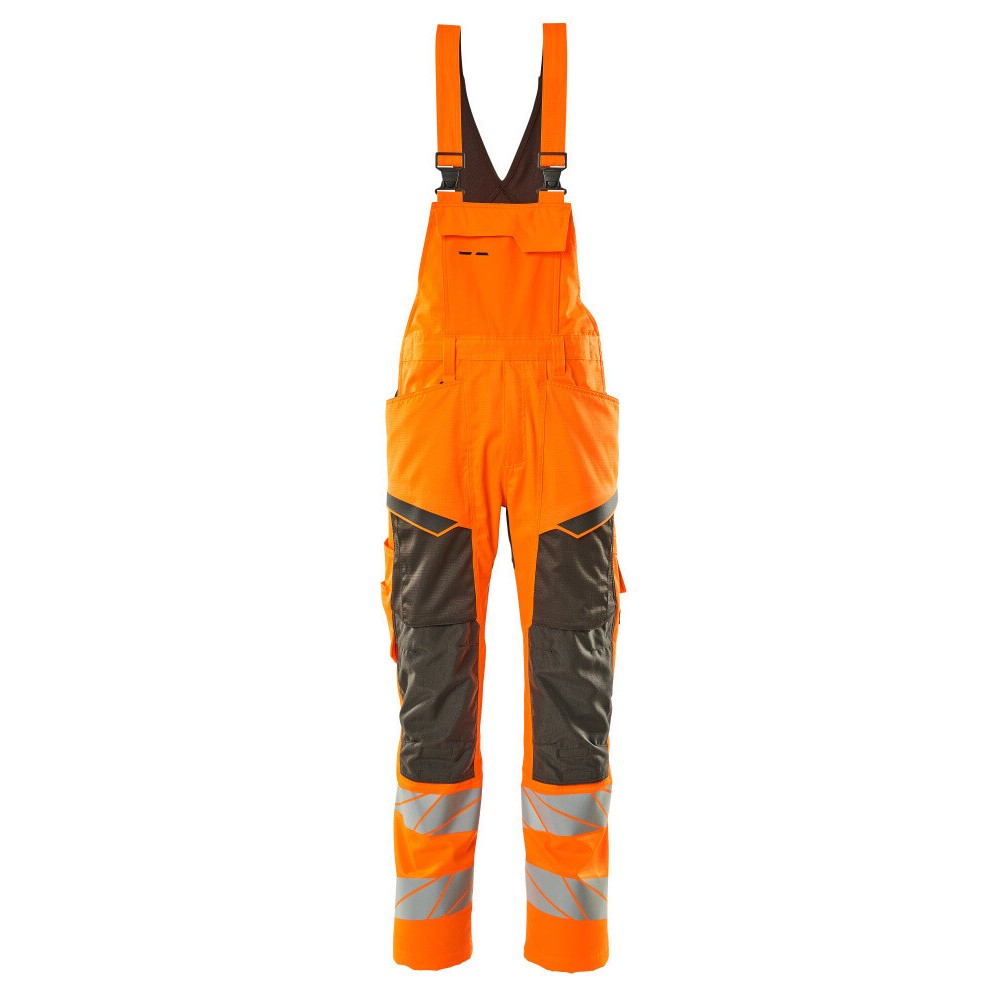 Hi Vis Orange-Dark Anthracite - Front - Mascot Mens Hi-Vis Knee Pad Pockets Bib And Brace Overall