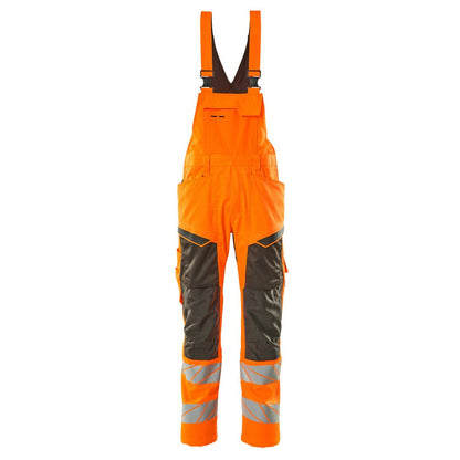 Hi Vis Orange-Dark Anthracite - Front - Mascot Mens Hi-Vis Knee Pad Pockets Bib And Brace Overall