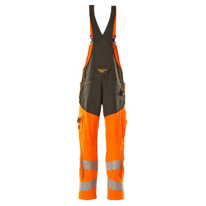 Hi Vis Orange-Dark Anthracite - Back - Mascot Mens Hi-Vis Knee Pad Pockets Bib And Brace Overall