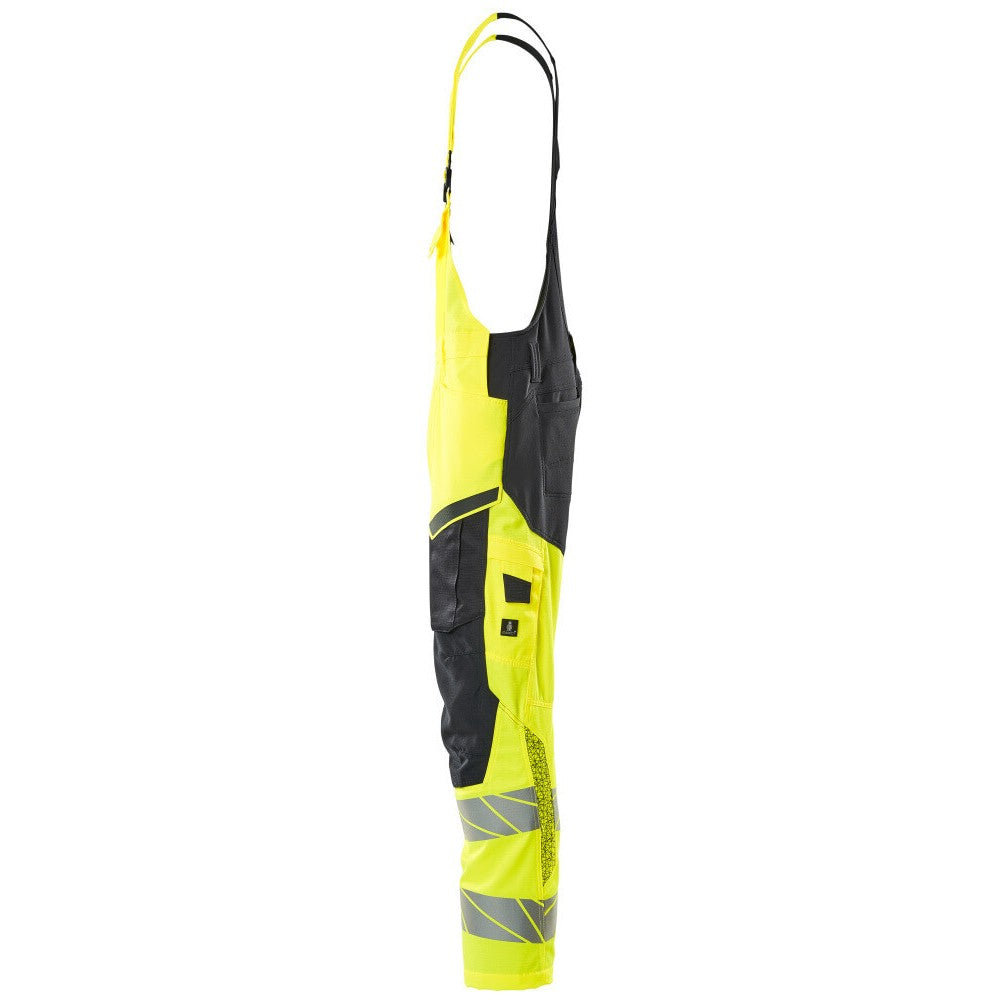 Hi Vis Yellow-Dark Navy - Lifestyle - Mascot Mens Hi-Vis Knee Pad Pockets Bib And Brace Overall