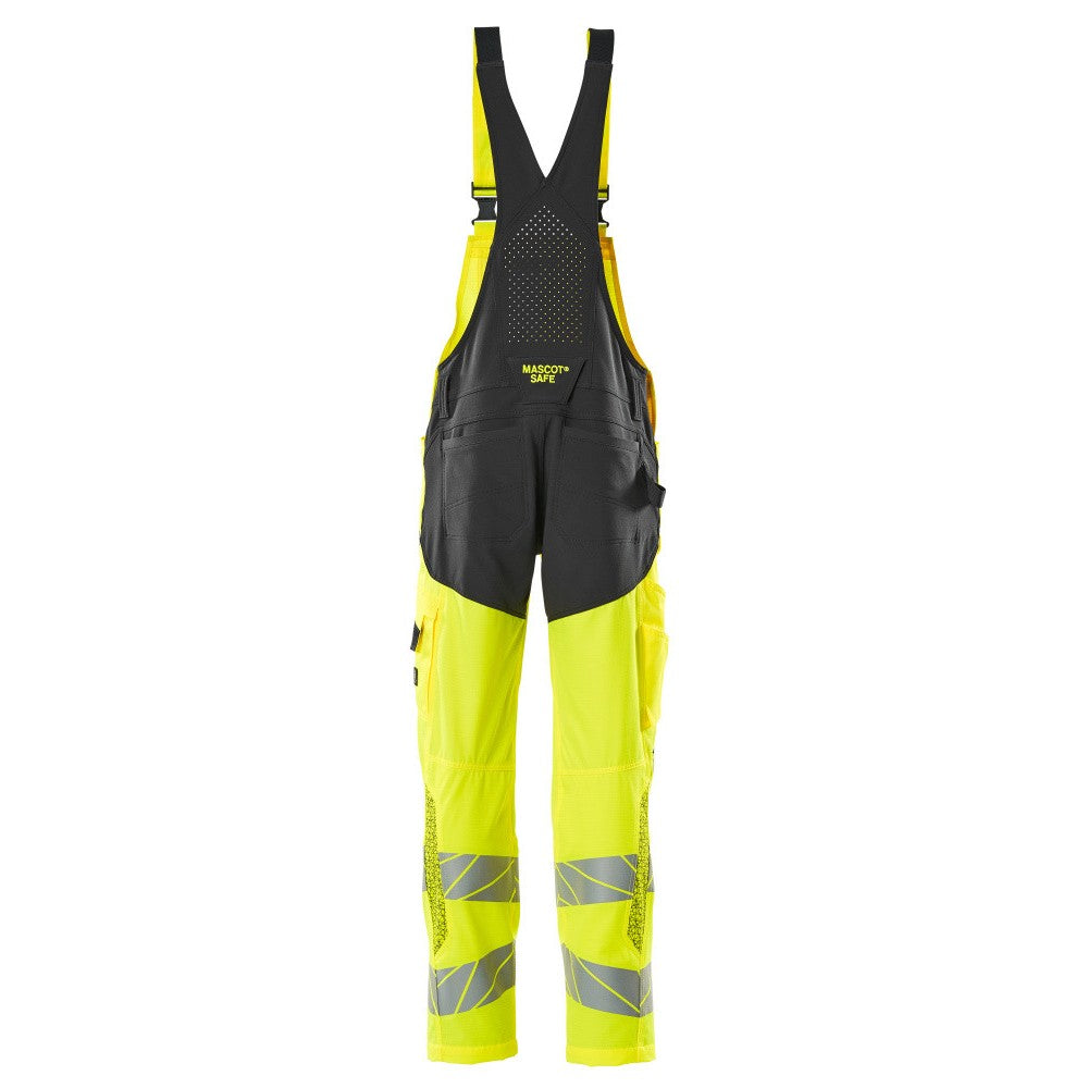 Hi Vis Yellow-Black - Back - Mascot Mens Hi-Vis Knee Pad Pockets Bib And Brace Overall