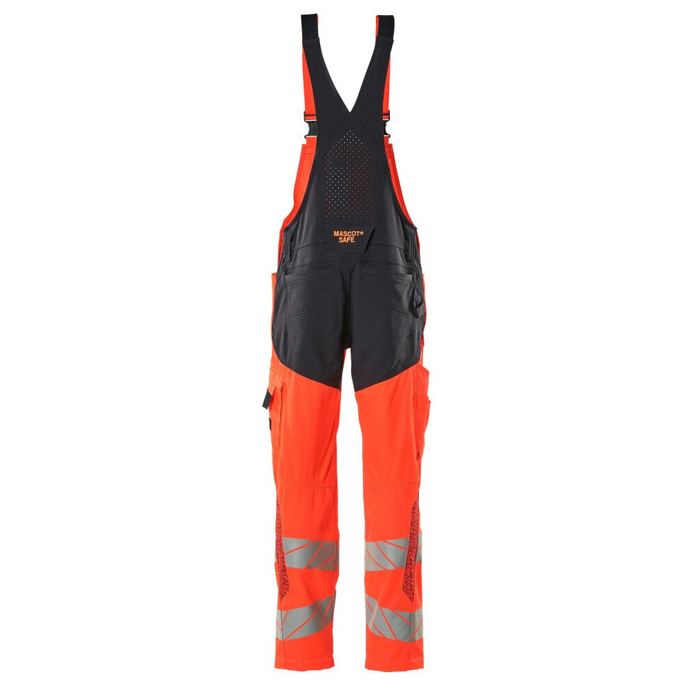 Hi Vis Red-Dark Navy - Back - Mascot Mens Hi-Vis Knee Pad Pockets Bib And Brace Overall