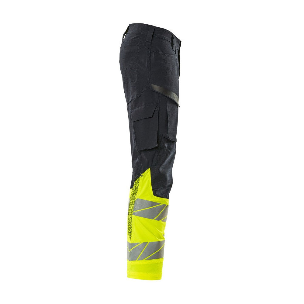 Dark Navy-Hi Vis Yellow - Side - Mascot Mens Accelerate Safe Hi-Vis Work Trousers