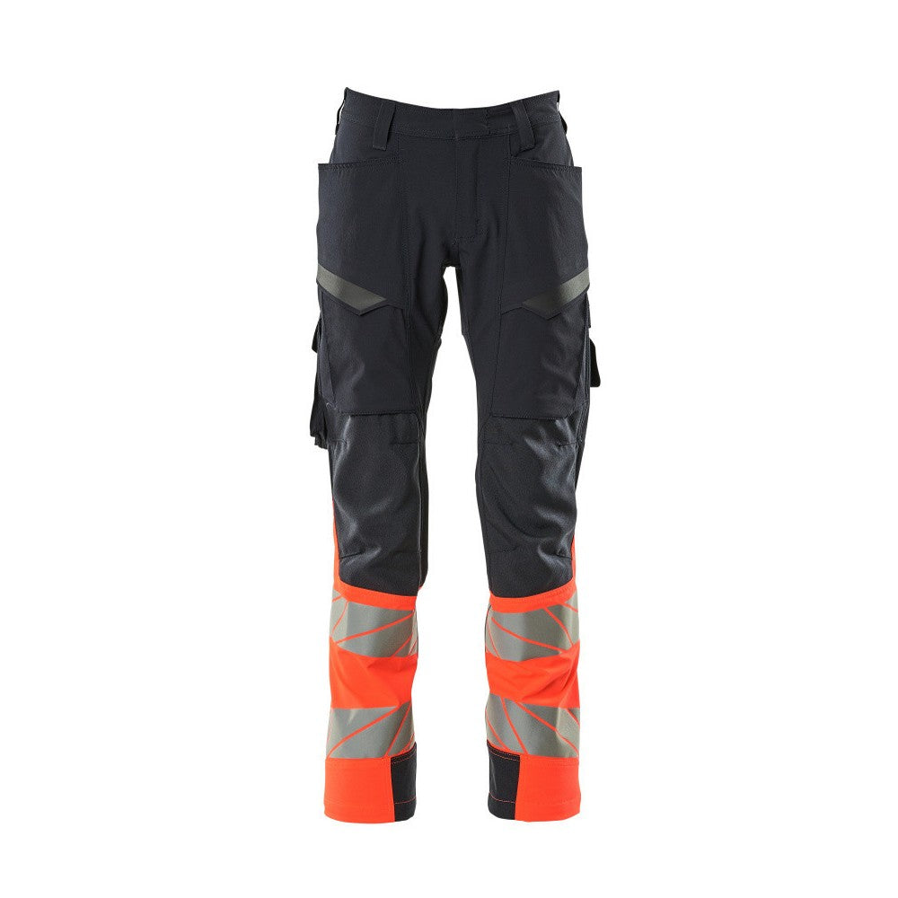 Dark Navy-Hi Vis Red - Front - Mascot Mens Accelerate Safe Hi-Vis Work Trousers
