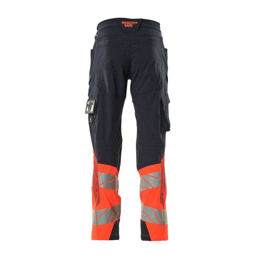 Dark Navy-Hi Vis Red - Back - Mascot Mens Accelerate Safe Hi-Vis Work Trousers