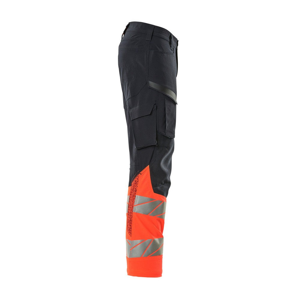 Dark Navy-Hi Vis Red - Side - Mascot Mens Accelerate Safe Hi-Vis Work Trousers