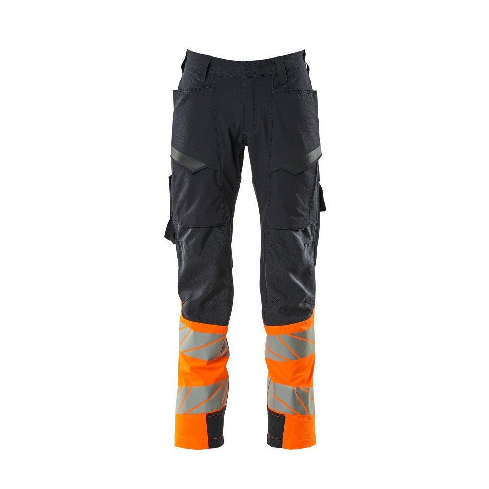 Dark Navy-Hi Vis Orange - Front - Mascot Mens Accelerate Safe Hi-Vis Work Trousers