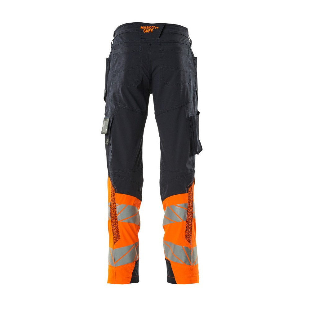 Dark Navy-Hi Vis Orange - Back - Mascot Mens Accelerate Safe Hi-Vis Work Trousers