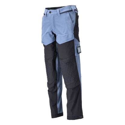 Stone Blue-Dark Navy - Side - Mascot Mens Customised Knee Pad Pockets Short Work Trousers