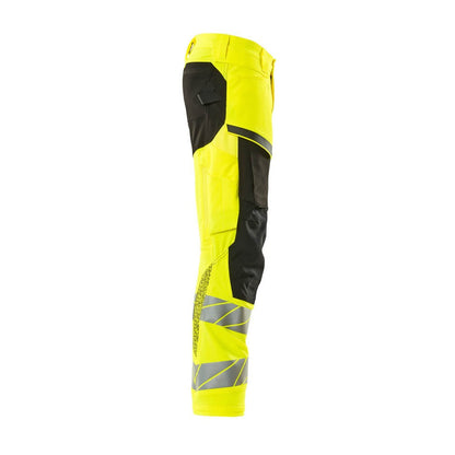 Yellow-Black - Side - Mascot Mens Accelerate Safe Hi-Vis Knee Pad Pockets Work Trousers