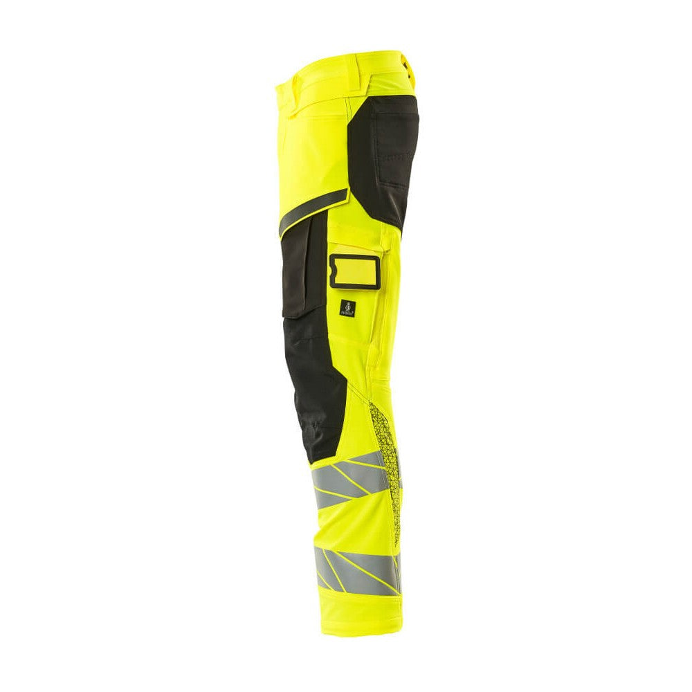 Yellow-Black - Lifestyle - Mascot Mens Accelerate Safe Hi-Vis Knee Pad Pockets Work Trousers