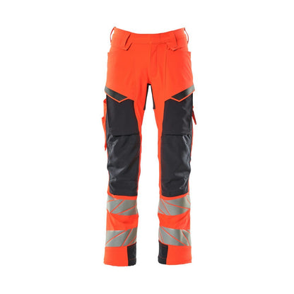 Red-Dark Navy - Front - Mascot Mens Accelerate Safe Hi-Vis Knee Pad Pockets Work Trousers
