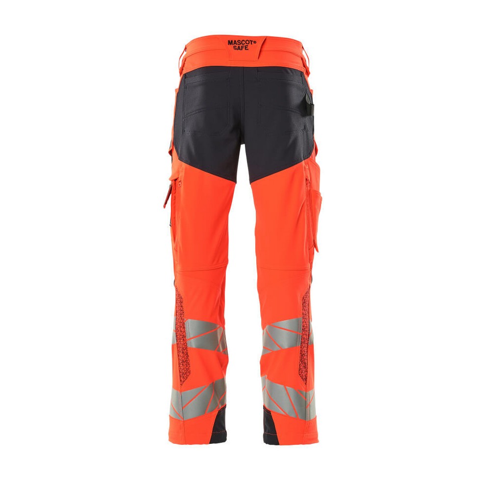 Red-Dark Navy - Back - Mascot Mens Accelerate Safe Hi-Vis Knee Pad Pockets Work Trousers