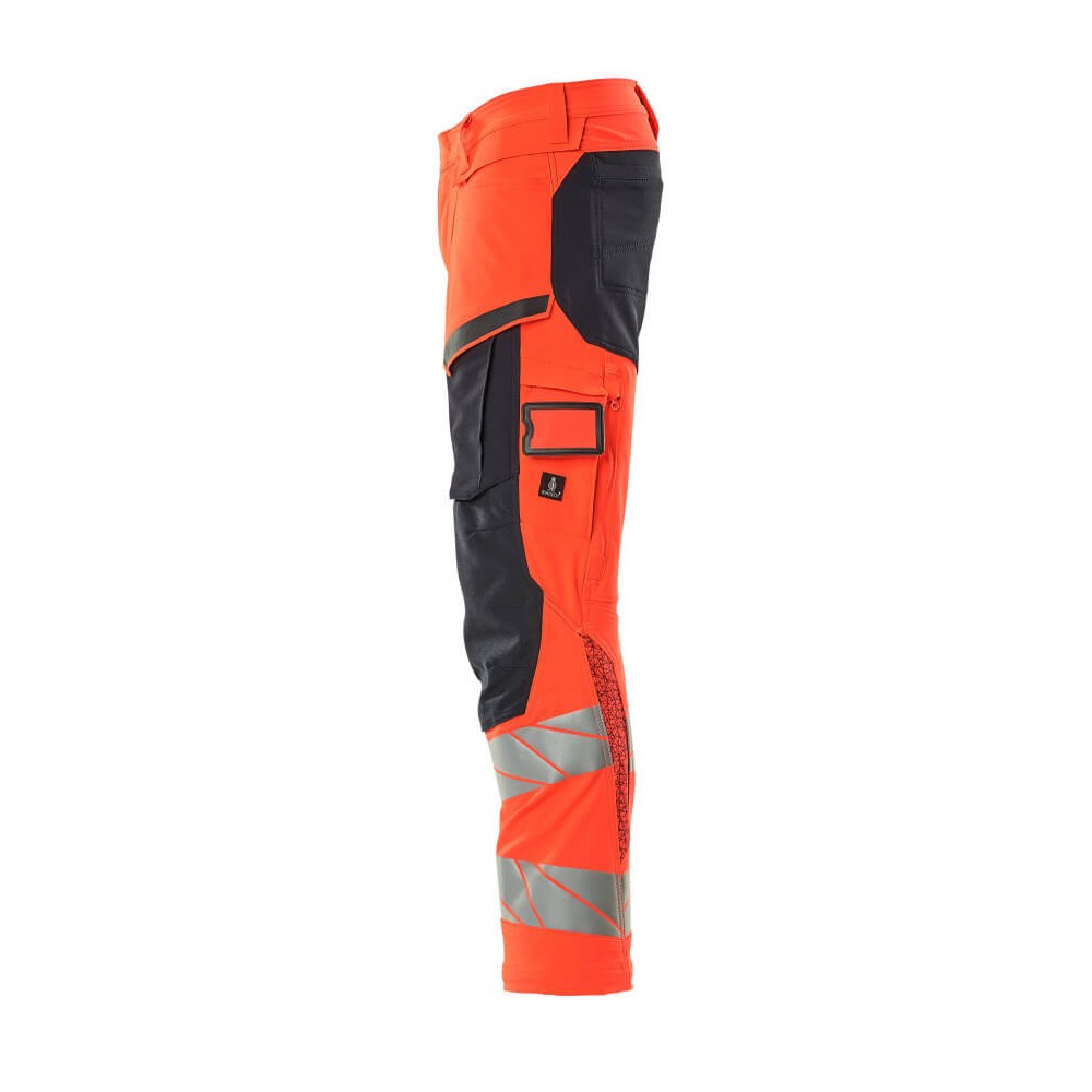 Red-Dark Navy - Lifestyle - Mascot Mens Accelerate Safe Hi-Vis Knee Pad Pockets Work Trousers