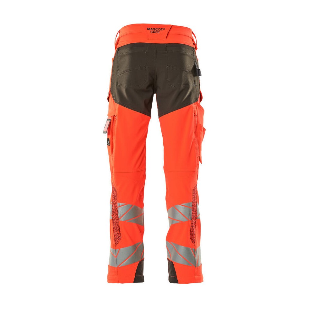 Red-Dark Anthracite - Back - Mascot Mens Accelerate Safe Hi-Vis Knee Pad Pockets Work Trousers