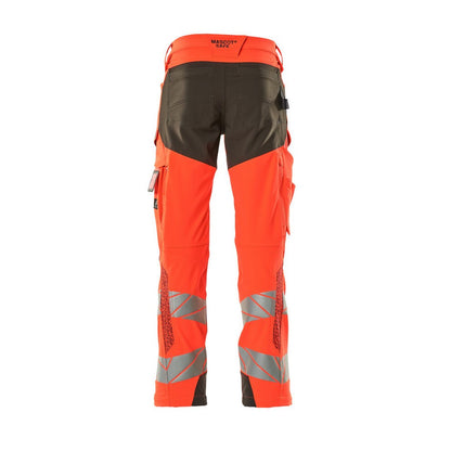 Red-Dark Anthracite - Back - Mascot Mens Accelerate Safe Hi-Vis Knee Pad Pockets Work Trousers