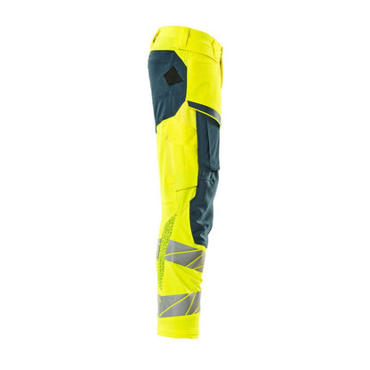 Yellow-Dark Petroleum - Side - Mascot Mens Accelerate Safe Hi-Vis Knee Pad Pockets Work Trousers