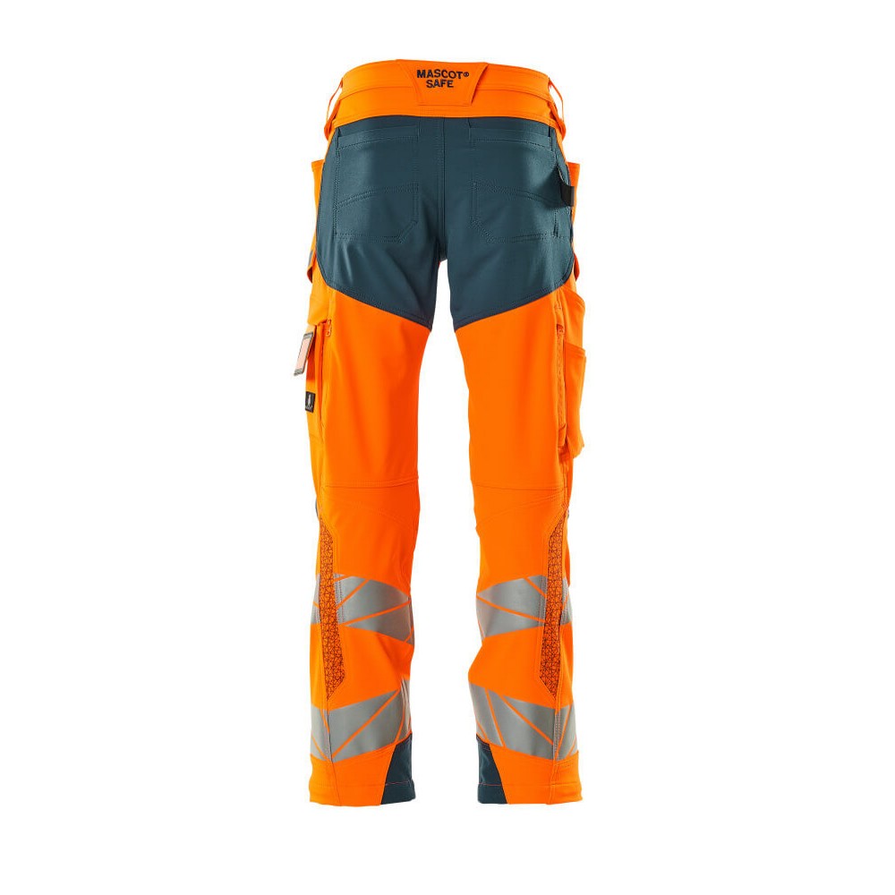 Orange-Dark Petroleum - Back - Mascot Mens Accelerate Safe Hi-Vis Knee Pad Pockets Work Trousers