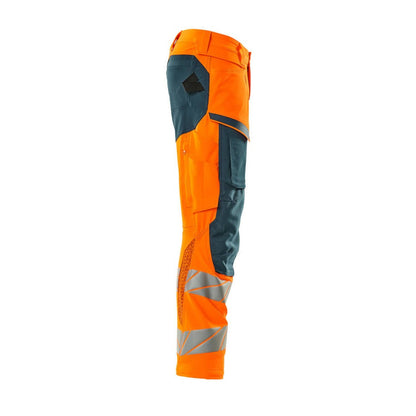 Orange-Dark Petroleum - Side - Mascot Mens Accelerate Safe Hi-Vis Knee Pad Pockets Work Trousers
