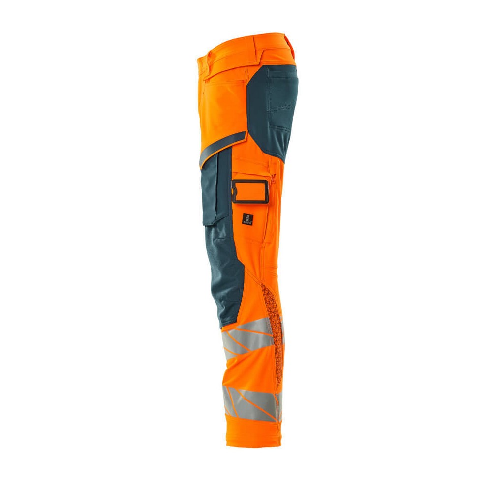Orange-Dark Petroleum - Lifestyle - Mascot Mens Accelerate Safe Hi-Vis Knee Pad Pockets Work Trousers