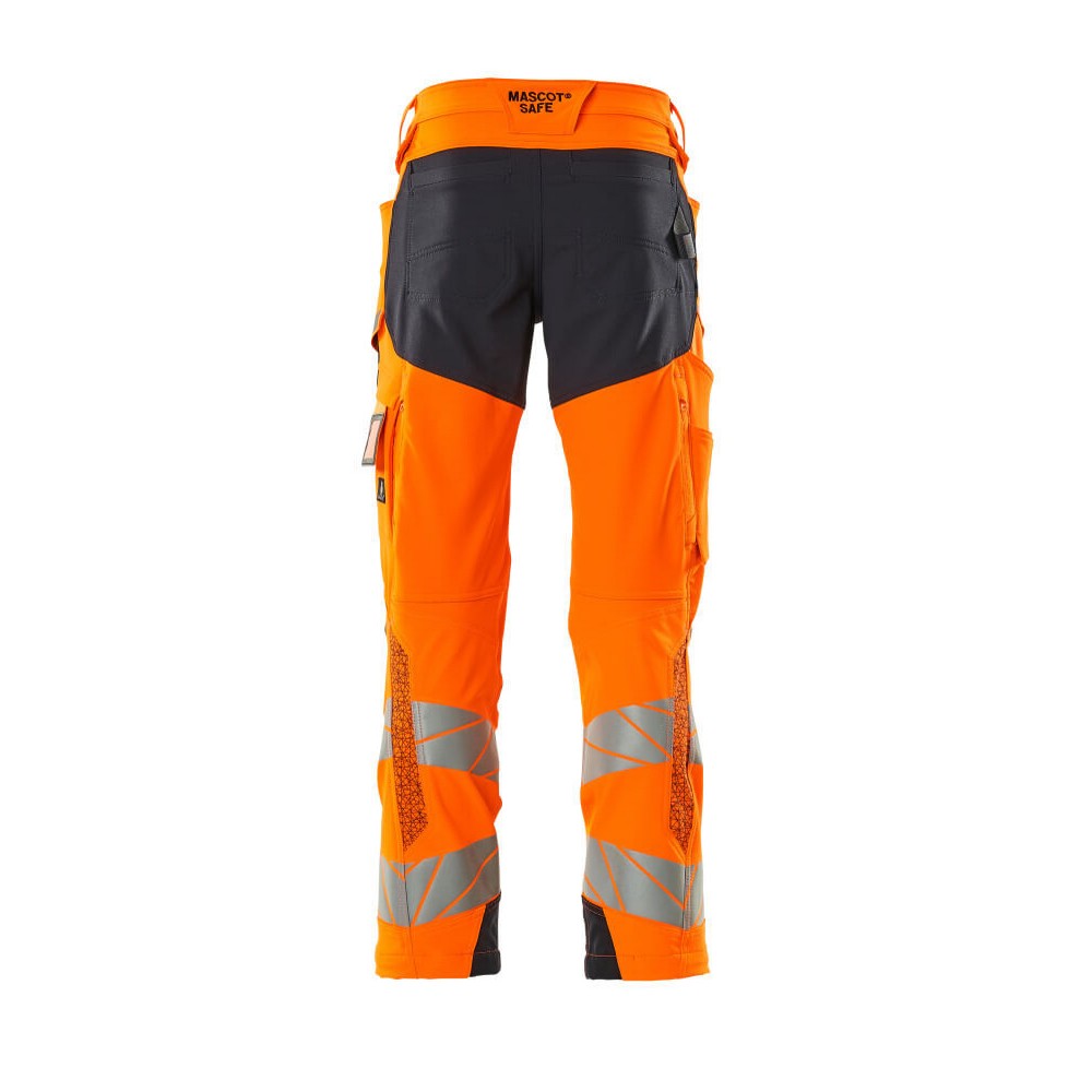Orange-Dark Navy - Back - Mascot Mens Accelerate Safe Hi-Vis Knee Pad Pockets Work Trousers