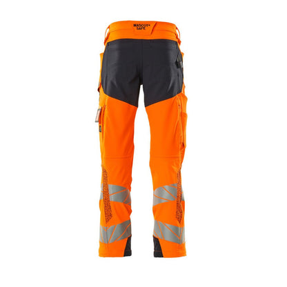 Orange-Dark Navy - Back - Mascot Mens Accelerate Safe Hi-Vis Knee Pad Pockets Work Trousers