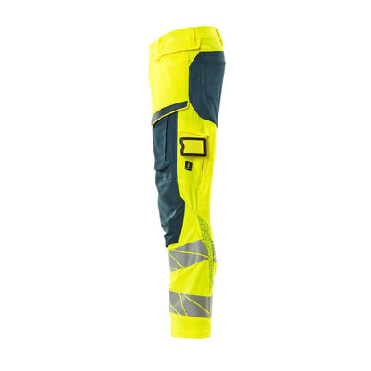 Yellow-Dark Petroleum - Lifestyle - Mascot Mens Accelerate Safe Hi-Vis Knee Pad Pockets Work Trousers