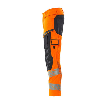 Orange-Dark Navy - Lifestyle - Mascot Mens Accelerate Safe Hi-Vis Knee Pad Pockets Work Trousers