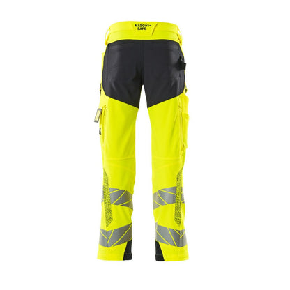 Yellow-Dark Navy - Back - Mascot Mens Accelerate Safe Hi-Vis Knee Pad Pockets Work Trousers
