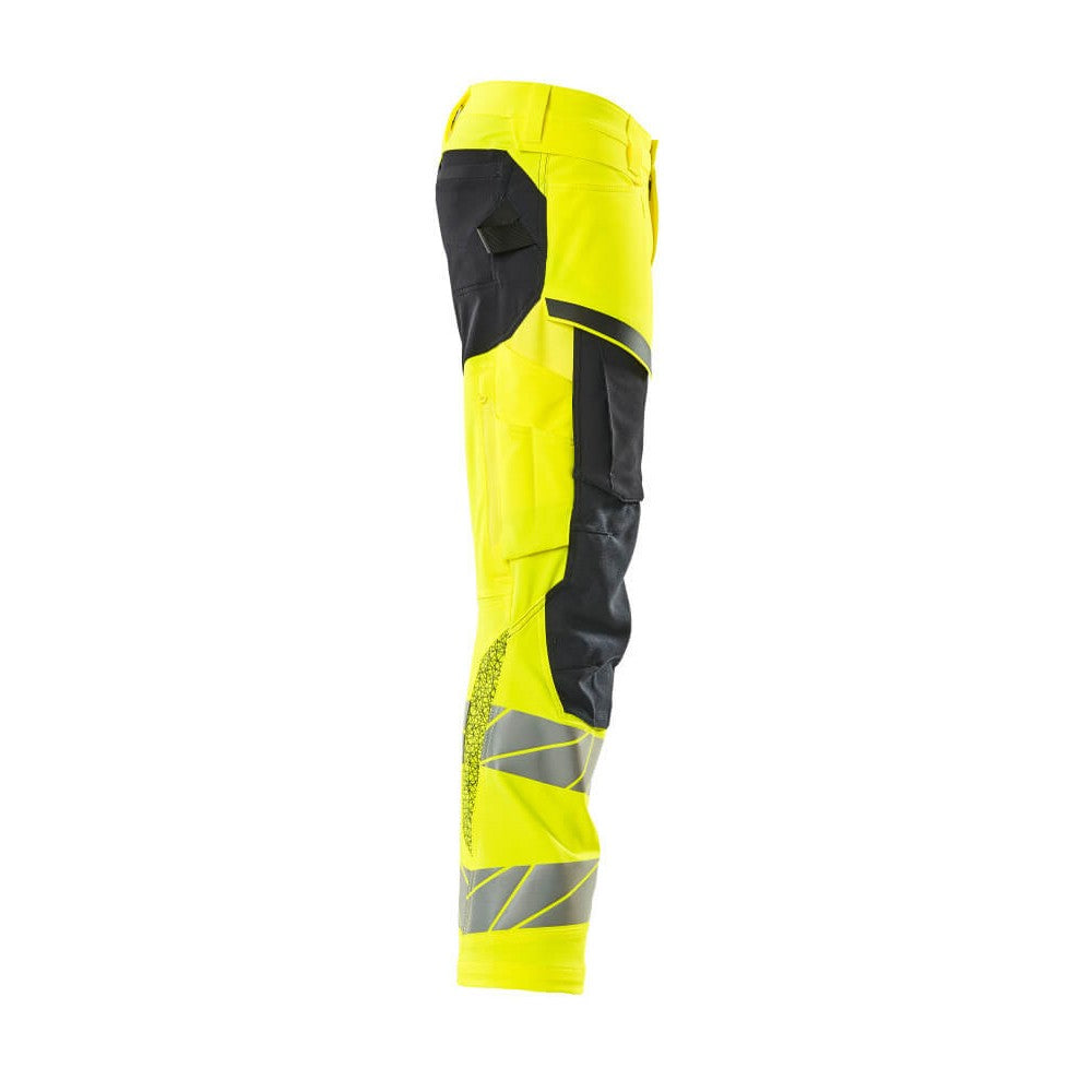 Yellow-Dark Navy - Side - Mascot Mens Accelerate Safe Hi-Vis Knee Pad Pockets Work Trousers