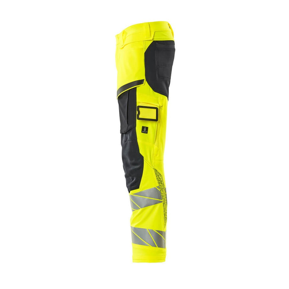 Yellow-Dark Navy - Lifestyle - Mascot Mens Accelerate Safe Hi-Vis Knee Pad Pockets Work Trousers