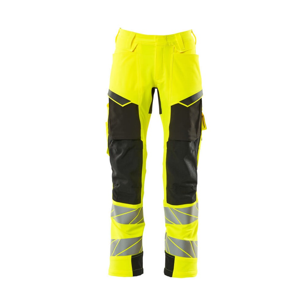 Yellow-Black - Front - Mascot Mens Accelerate Safe Hi-Vis Knee Pad Pockets Work Trousers