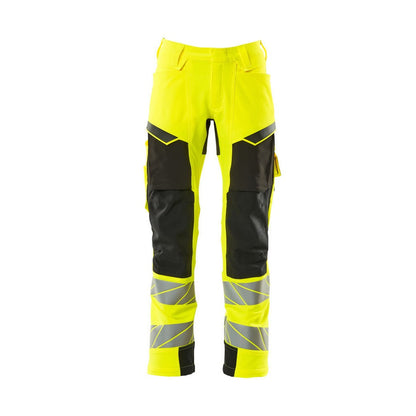 Yellow-Black - Front - Mascot Mens Accelerate Safe Hi-Vis Knee Pad Pockets Work Trousers