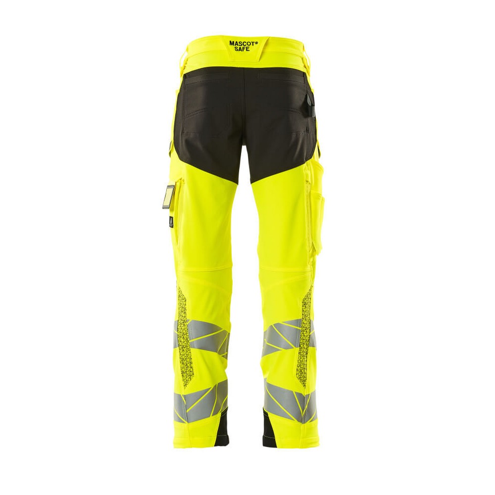 Yellow-Black - Back - Mascot Mens Accelerate Safe Hi-Vis Knee Pad Pockets Work Trousers