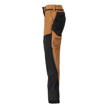 Nut Brown-Black - Side - Mascot Mens Customized Recycled Knee Pad Pockets Fitted Work Trousers